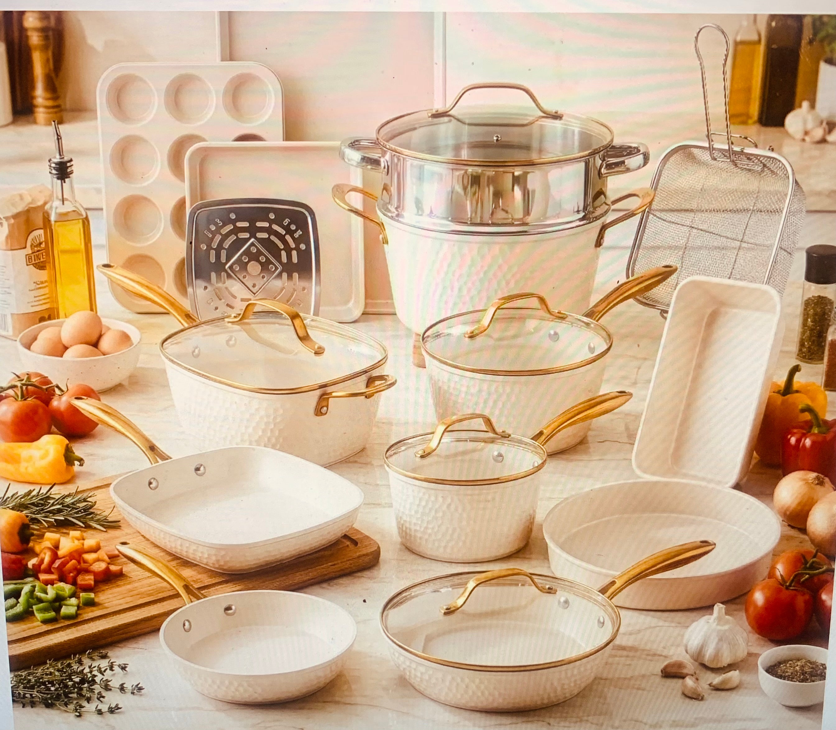 Gotham Steel Pro Hammered Collection 20-Piece Cream